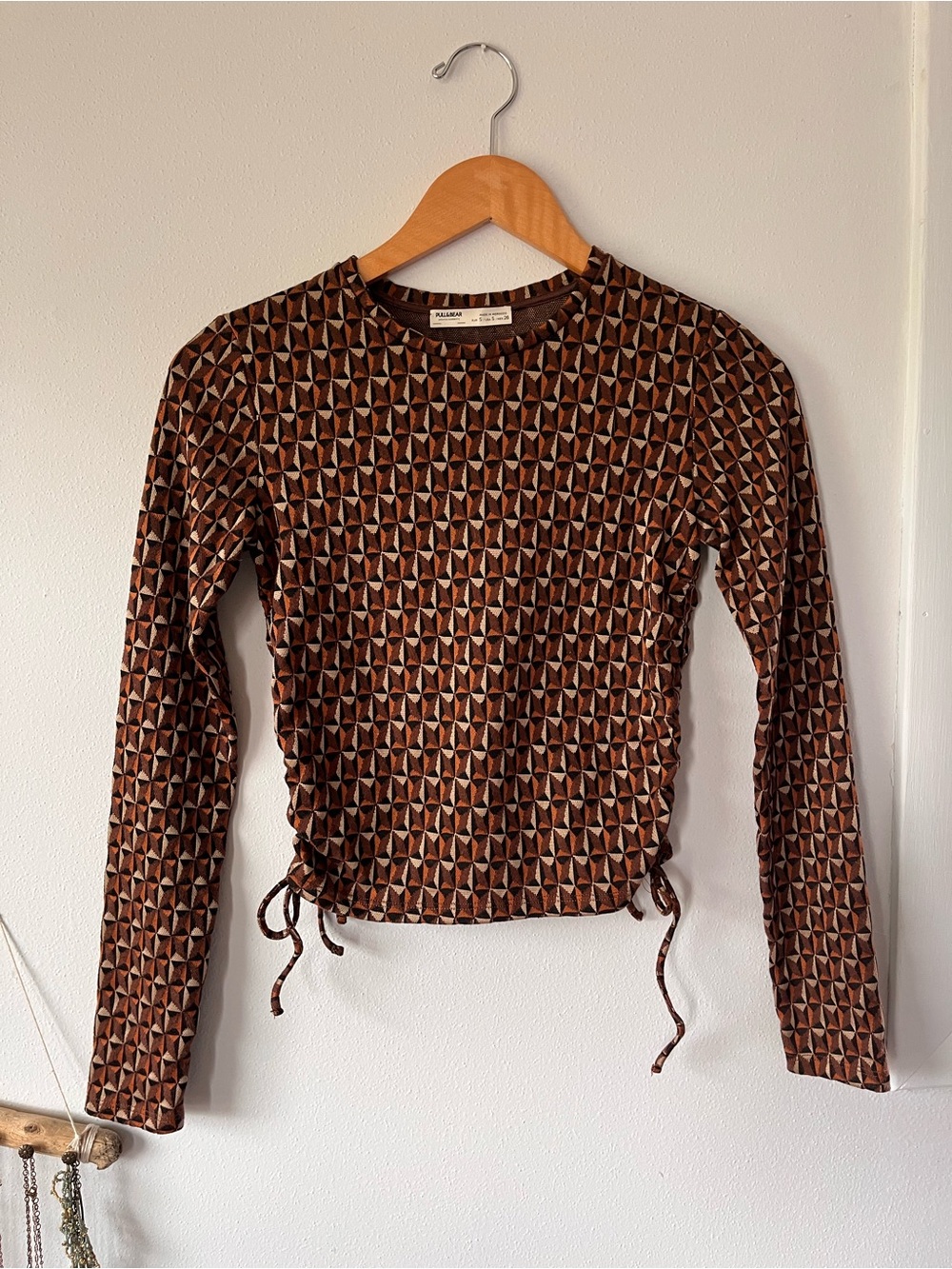 Pull&Bear Brown Geometric Long Sleeve Top SOLD OUT